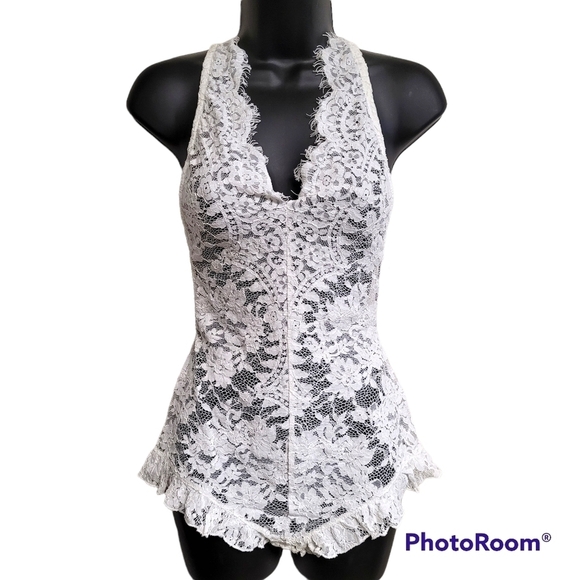 Stylestalker Emilie White Lace Backless V-neck Bodysuit Lingerie NWT - Picture 1 of 10